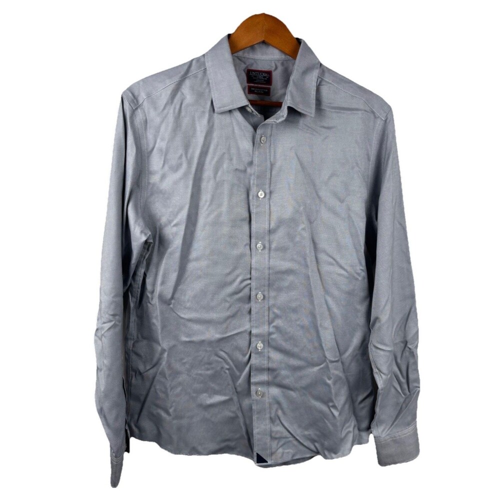 UNTUCKIT Men Large Gray 100% Linen Shirt, Long Sleeve Wrinkle Resistant